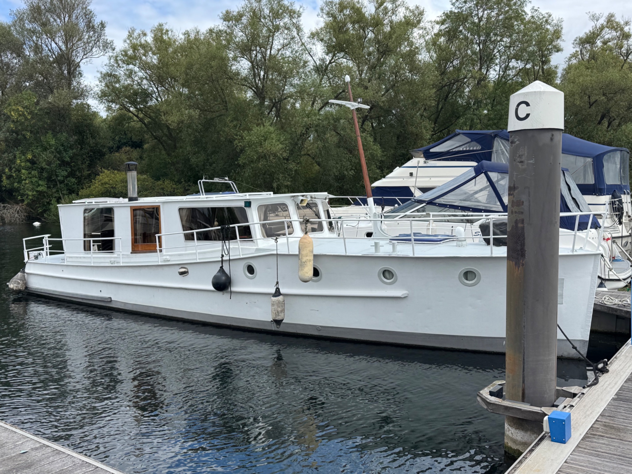Motor yacht in marina